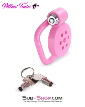 9334DL  Ultra-Secure Flat Pink Locking Chastity Cage with 5 Adjustable Rings
