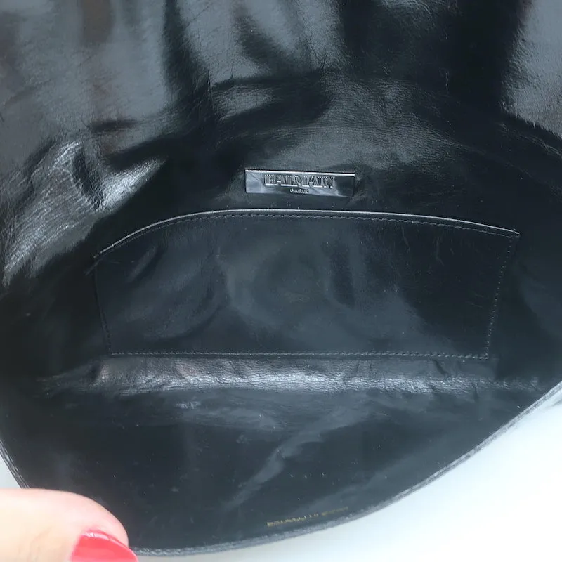 Balmain Clutch Black & White Hand-Tooled Leather Small Bag