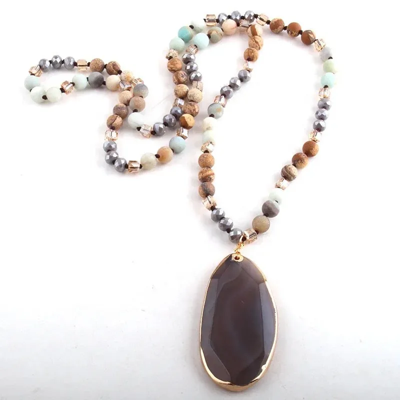 Boho & Mala Tribal Blue Mix Agate Stone Necklace TN10074