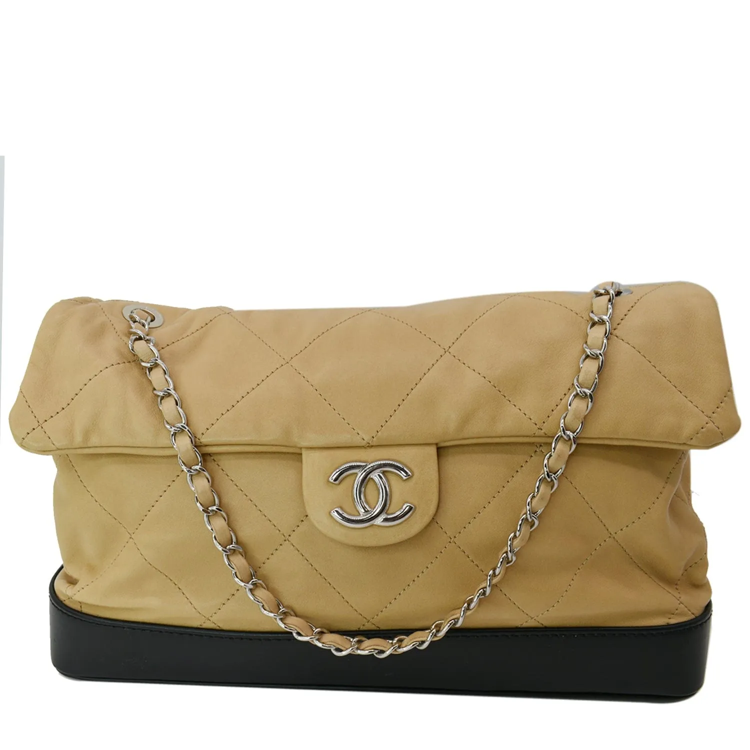 CHANEL Classic Flap Lambskin Leather Tote Bag Beige/Black
