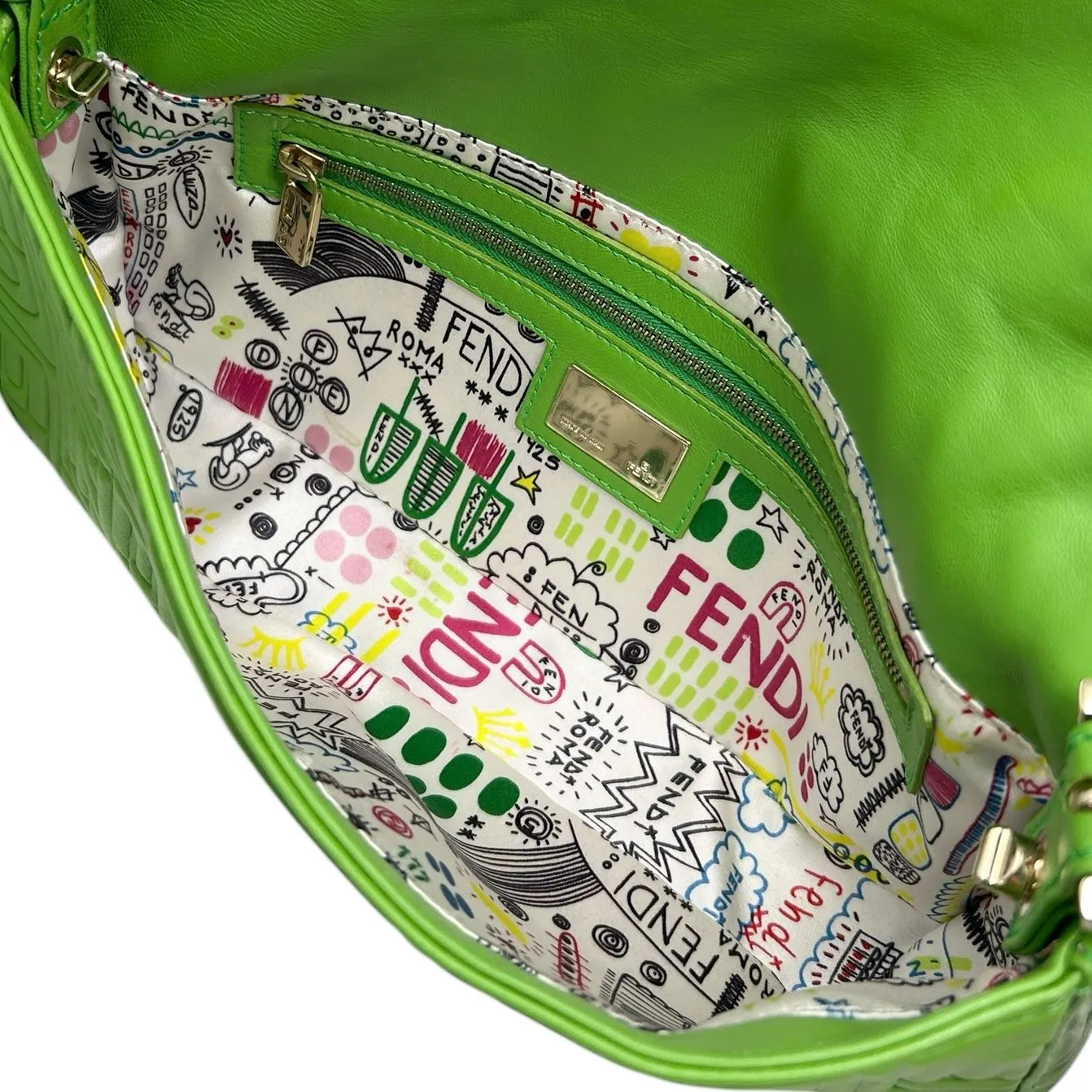 Fendi Bright Green Logo Baguette