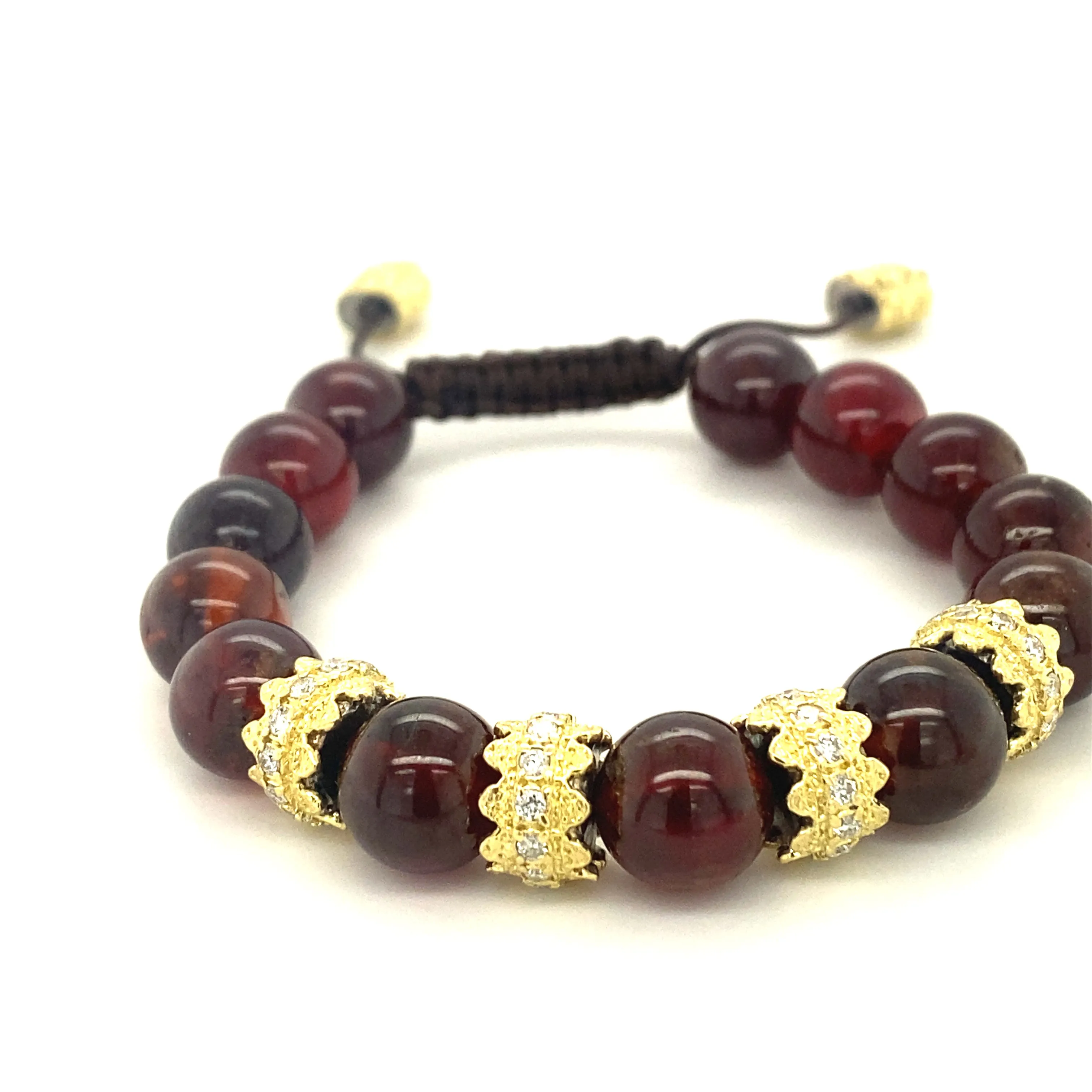 HESSONITE AND CARVED CRIVELLI STATIONS PULL BRACELET