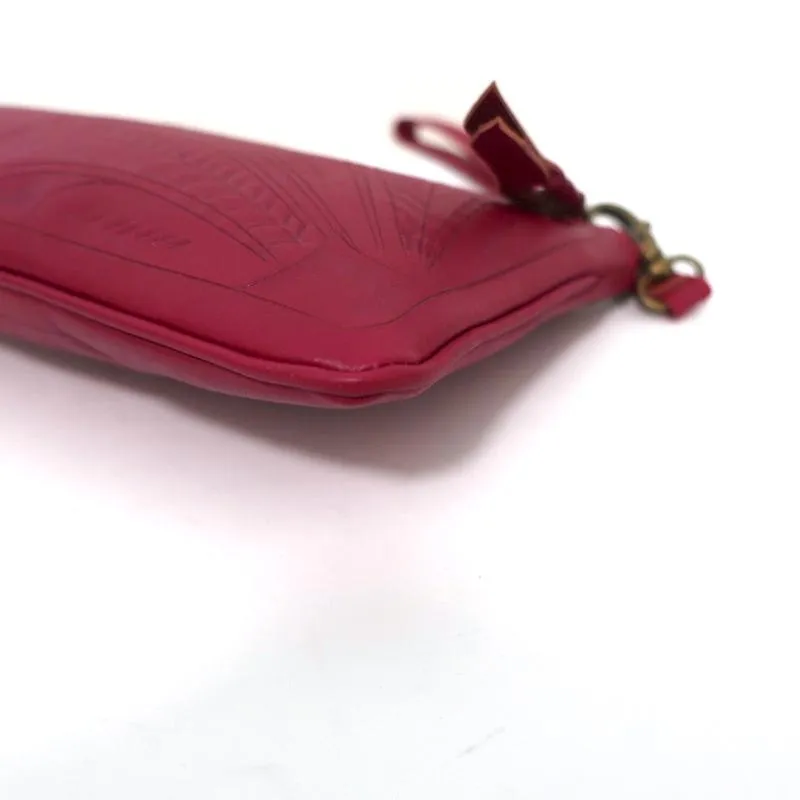 JL Saldivar Wristlet Clutch Raspberry Hand-Tooled Leather