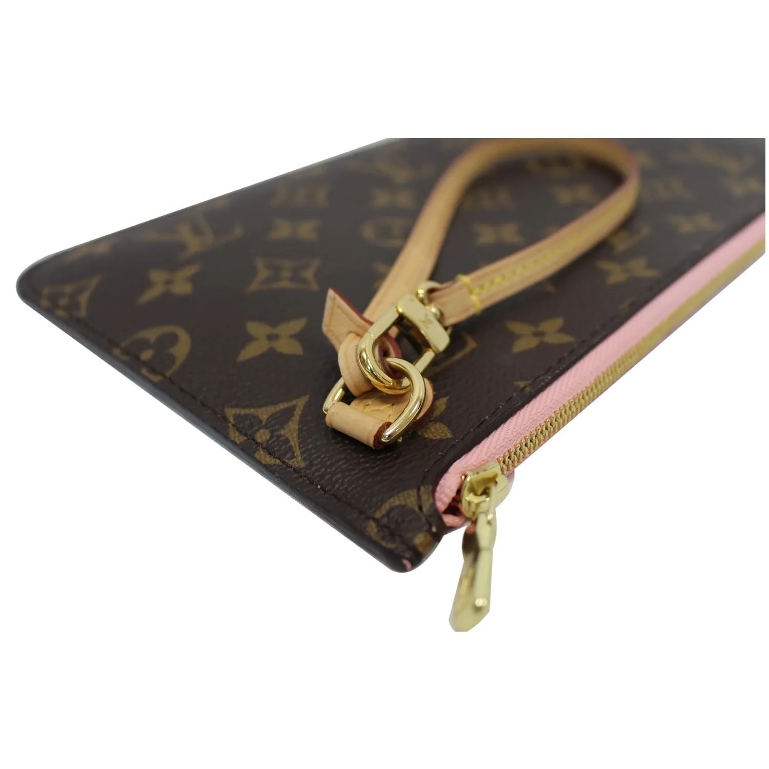 LOUIS VUITTON Pochette Wristlet Pouch Monogram Canvas Neverfull MM Rose Ballerine