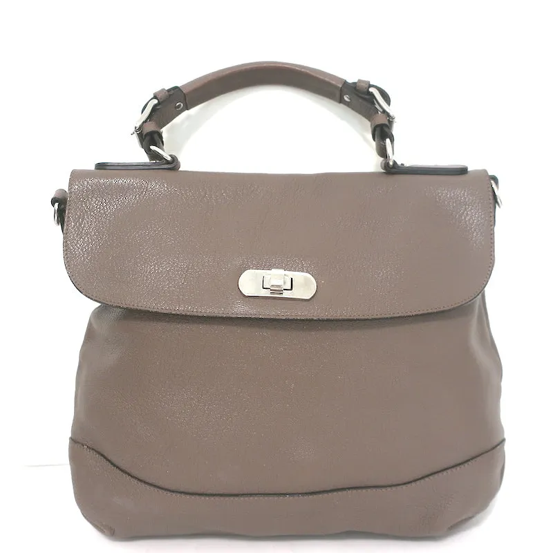Marni Top Handle Flap Bag Dark Taupe Grained Leather Large Crossbody