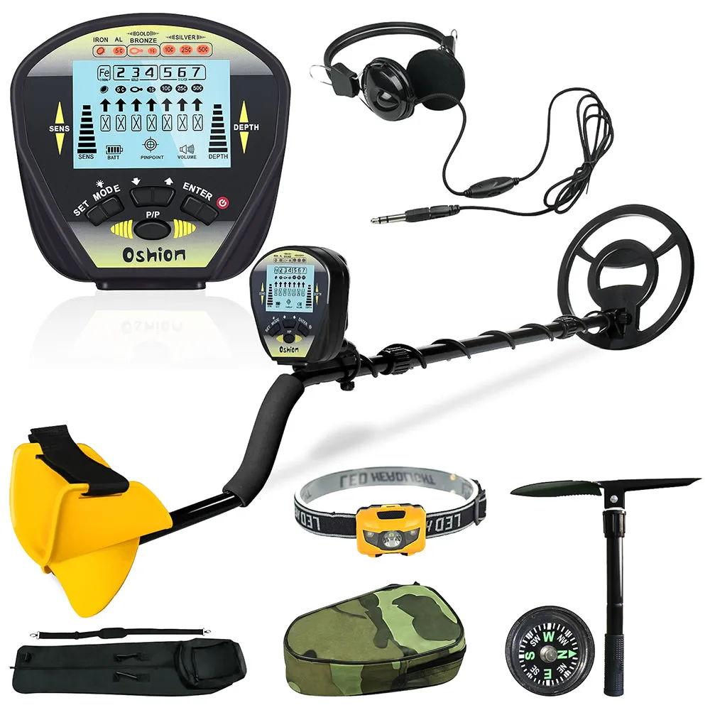 New Metal Detector Discrimination Mode Waterproof LCD 10inch Metal Finder Treasures Seeking Tool w/Shovel ,Bag ,Headphone And Head Lamp