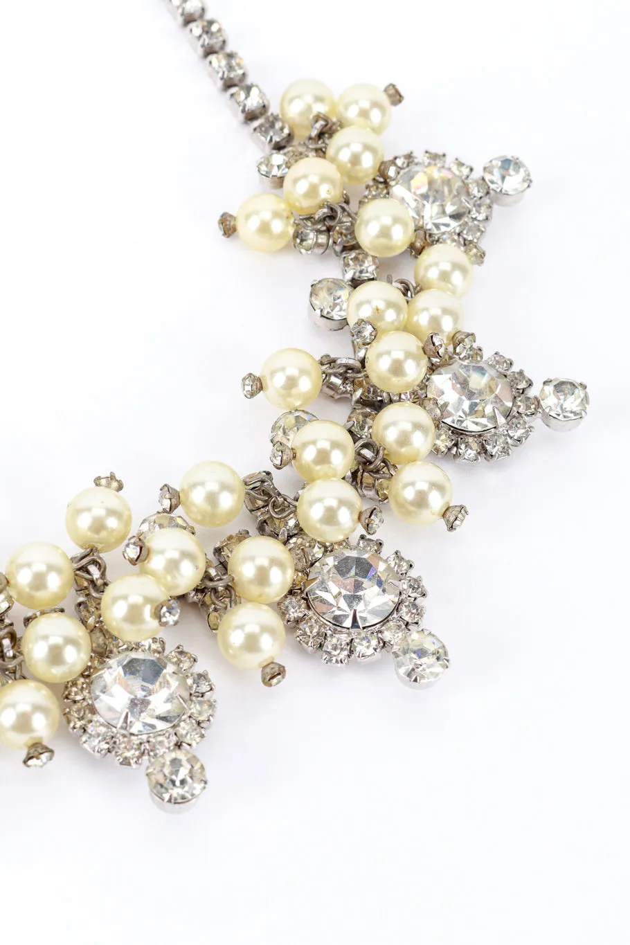 Pearl & Rhinestone Cluster Collar Necklace
