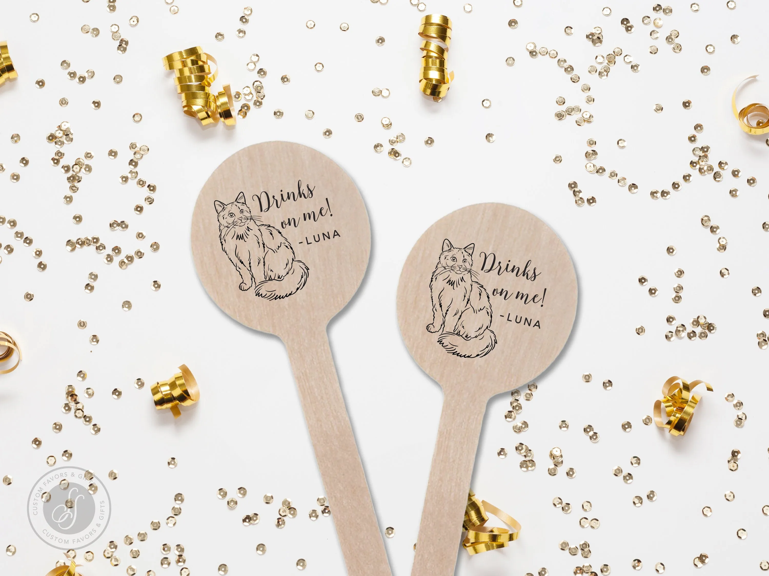 Wedding Stir Sticks #20 - Custom Pet Dog or Cat Illustration