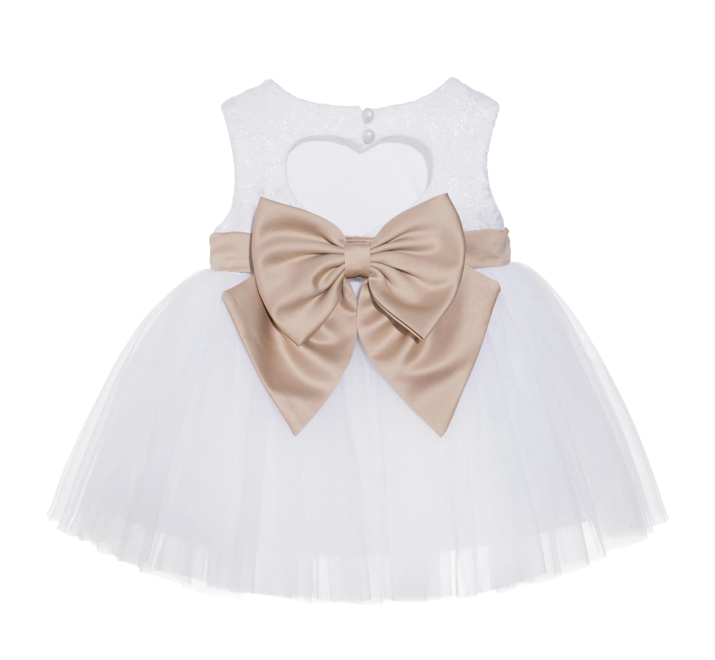 White Lace Heart Cutout Junior Flower Girl Dress Mini Bride Wedding Reception Communion Baptism BB1