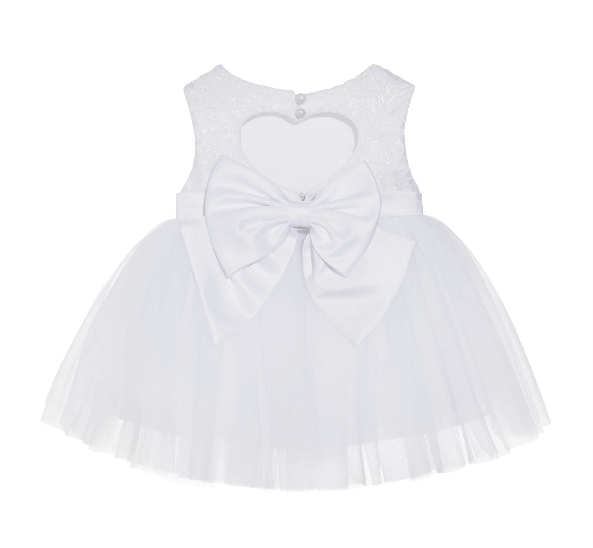 White Lace Heart Cutout Junior Flower Girl Dress Mini Bride Wedding Reception Communion Baptism BB1
